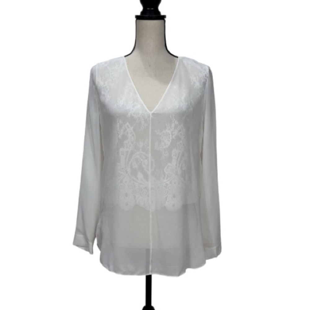 Robert Rodriguez 100% Silk Lace Detail Sheer Tunic Romantic Blouse White V-Neck - Picture 12 of 12